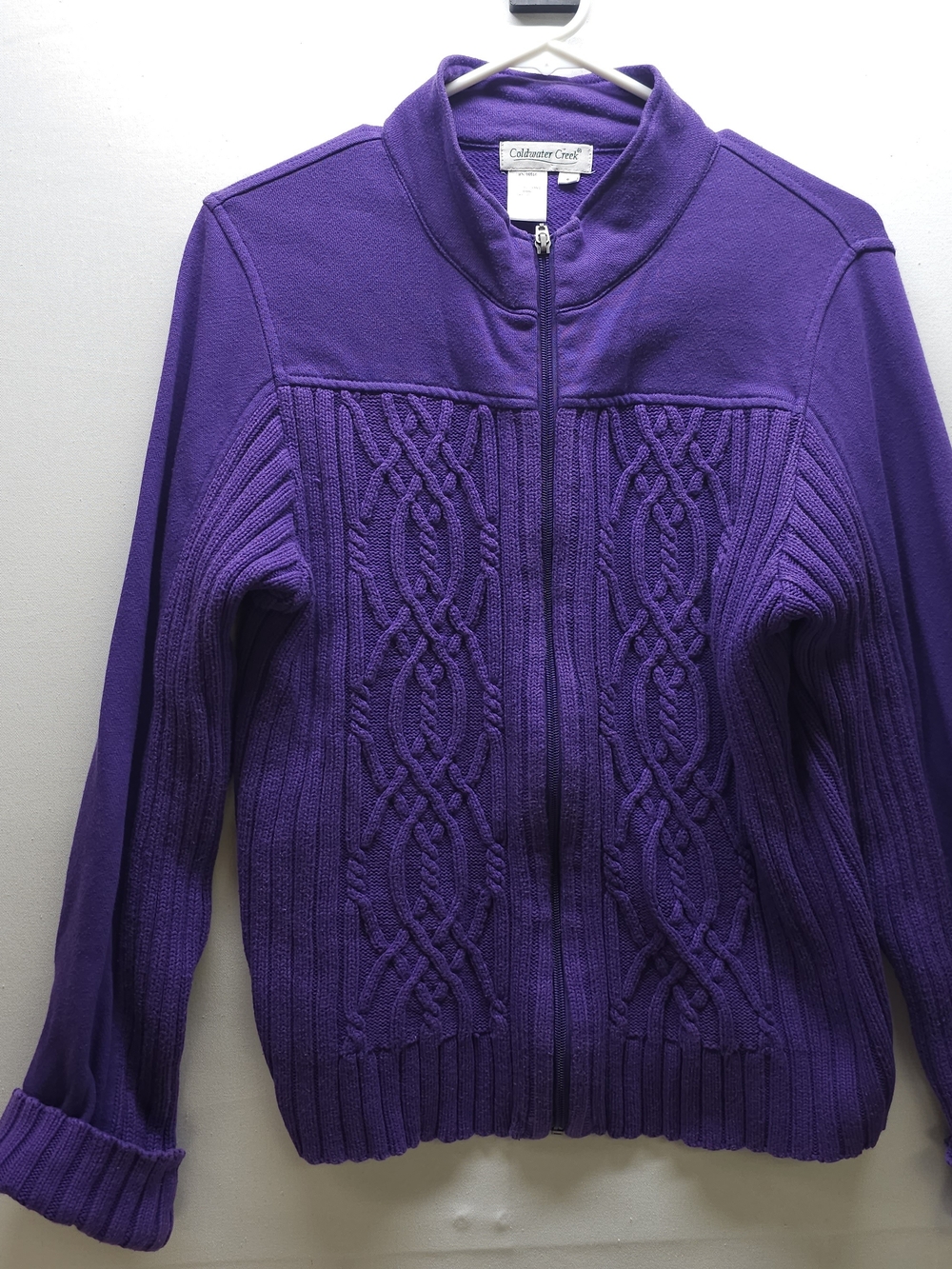 Coldwater Creek Deep Purple Cable Zip-Front Cardigan Small